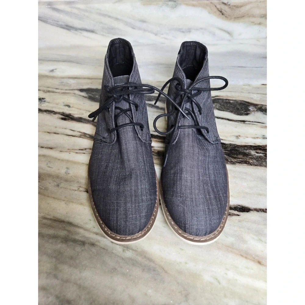 TOMS men BootNavi Chukka Black‎ Crosshatch Denim 11 color dark gray booties